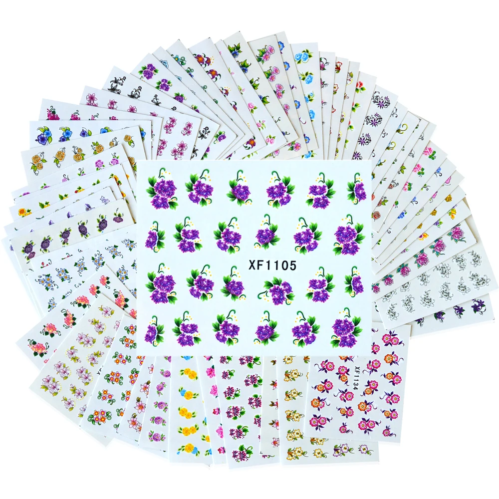 

50 Sheets DIY Beauty Flower Watermark Decals Nail Art Sticker Nail Decals Mixed Designs Random Styles TRXF1101-1150