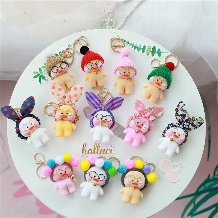 

2019 appy Monkey Lalafanfan Cafe Mimi Plush Keychains Toy Cute Flocking Duck Decoration Toy for Key Bag Car Birthday Gift Toy