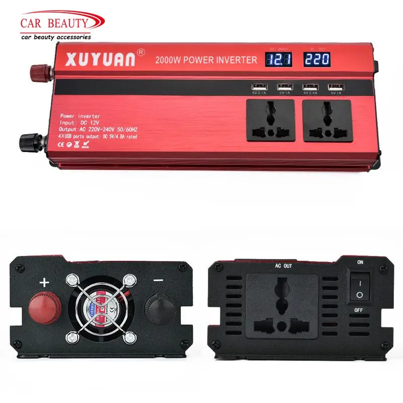

2000W Inverter Car Power Inverter LED DC12V to 220V Sine Wave Converter Adapter 4 USB Charger Interfaces Auto Power Converter