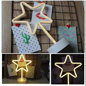 

HUSUYUHU SISI Pentagram Decoration Neon Network Red Table Lamp Girl Heart Night Light Bedroom Room Layout Romantic Lantern