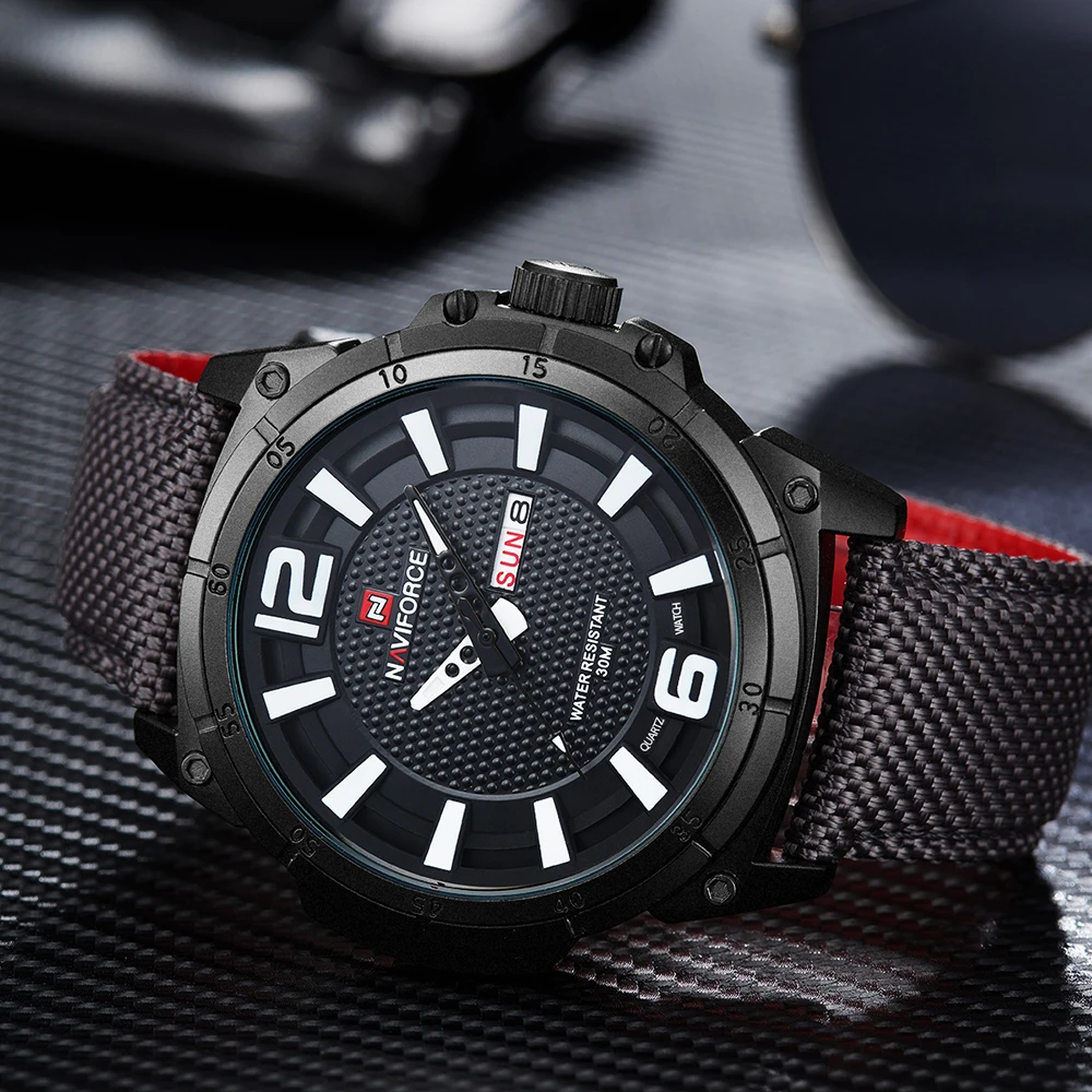 Najtaniej NAVIFORCE pasek z płótna męski zegarek wyjściowy modny sport wojskowy zegarek kwarcowy mężczyźni tydzień wyświetlacz męski zegar Relogio Masculino
