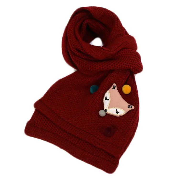Детский шарф на осень-зиму для мальчиков и девочек; новые модные теплые длинные шарфы; вязаный шарф с рисунком лисы для малышей; удобный теплый шарф - Цвет: wine red