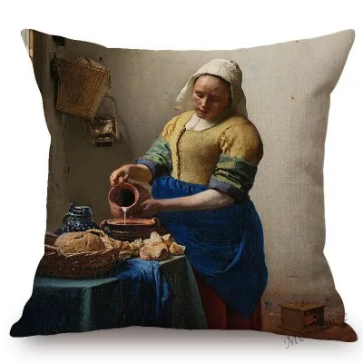 Всемирно известная картина маслом Johannes Vermeer девушка с жемчужной серьгой доярка картина маслом диван наволочка чехол для подушки - Цвет: T296-5