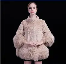 2016 Winter Warm Women Real Fur Jackets Fashion Beach Wool Rabbit Hair Seven Splicing Sleeve Long Female Thin Fur Cloak Coat