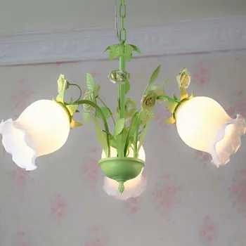 

American European style restaurant iron pink rose ceramic flowers Korean children's room pendant light