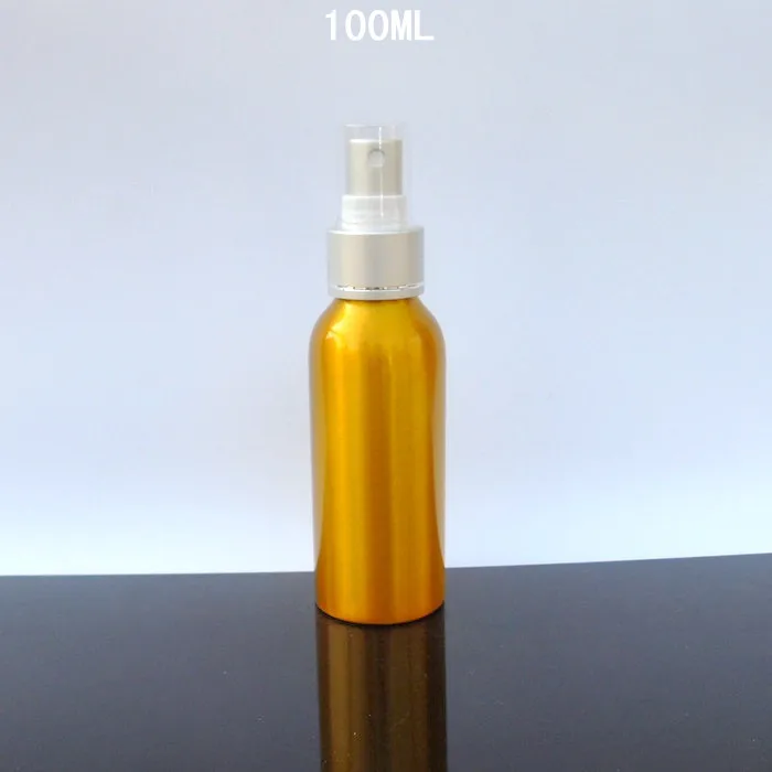 Free shipping 100ml yellow aluminum lotion bottles with mist spray and