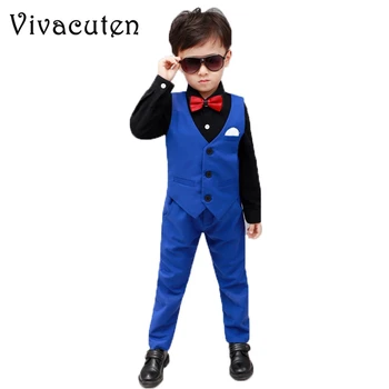 

New Boys Formal Tuxedo Weeding Suits Kids Vest Pants 2pcs Prince Performance Costume Children Clothing Birthday Party Dress Suit
