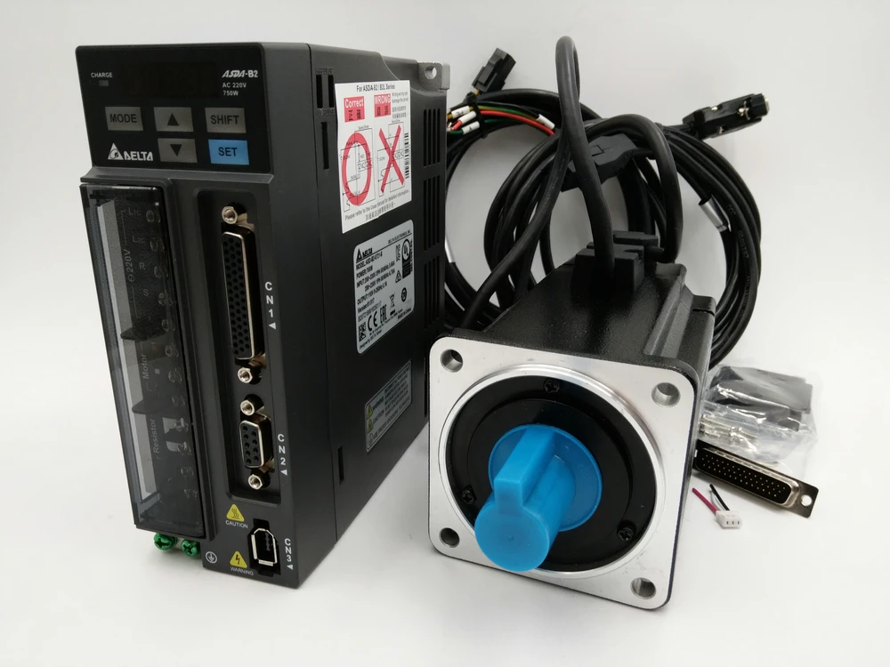 Original Delta 750W AC Servo Motor Drive Kit 0.75KW Servo System ECMA-C20807RS+ASD-B2-0721-B 3000rpm 80mm with 3m Cable New