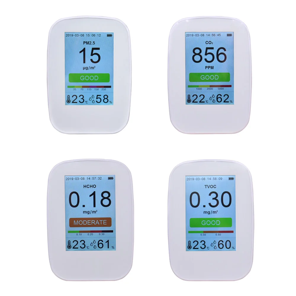 CO2 HCHO PM2.5 детектор TVOC Многофункциональный формальдед углекислого газа PM 2 5 тестер
