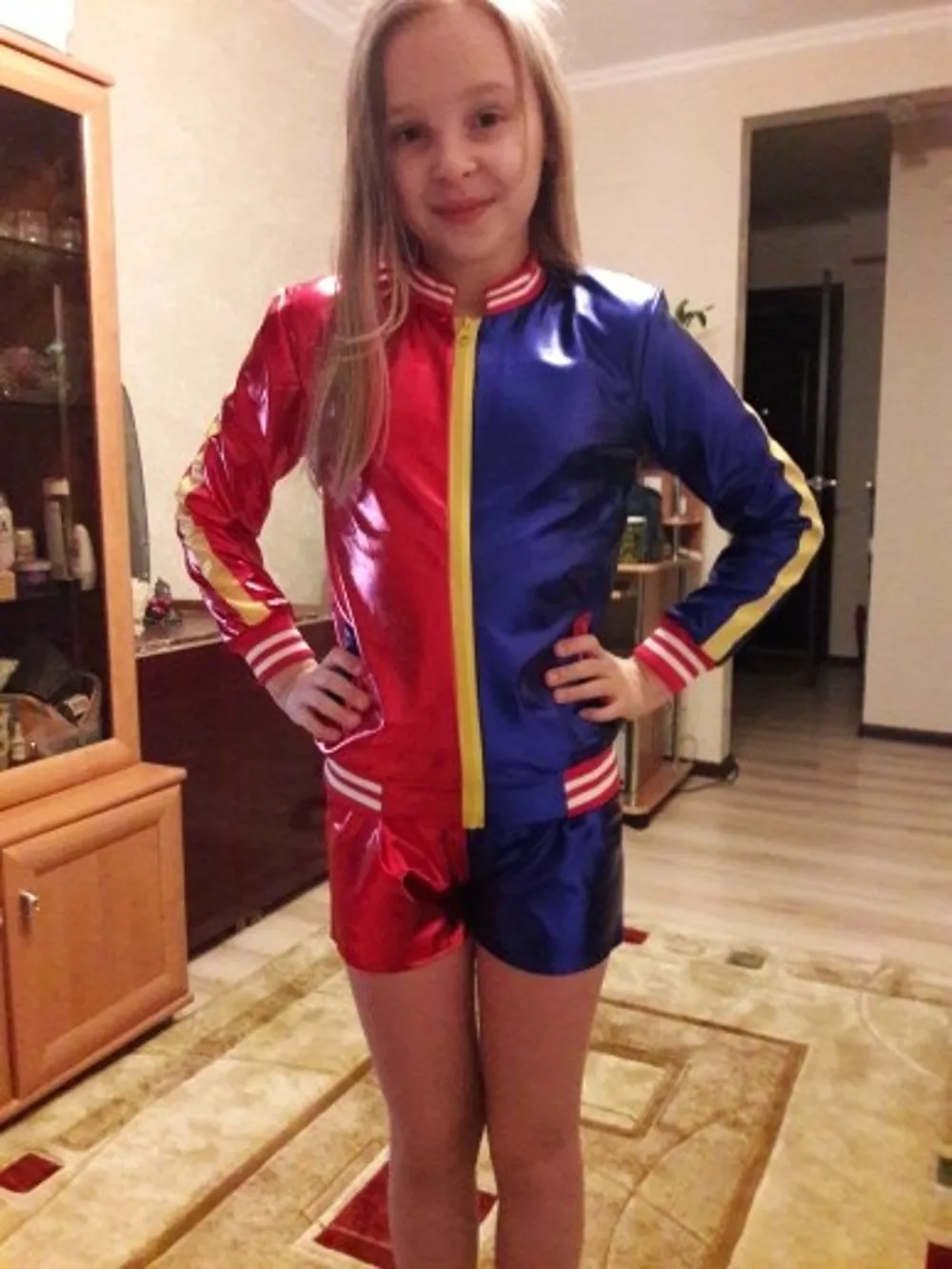 

Kids Girls Suicide Squad Harley Quinn Cosplay Costumes Halloween Jacket Daddy's Lil Monster T Shirt Shorts Costumes Sets
