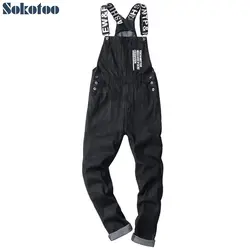 Sokotoo для мужчин слоган с буквенным принтом черный джинсовый комбинезон мода slim fit комбинезон большого размера джинсы для женщин брюки