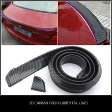 Universal 1.5meter 3D Rear Bonnet Spoiler Carbon Print Car Rubber Strip With 2 Edge Clip spoiler bonnet azard vaz 2105 voron glass with еврокрепежом mukh0022