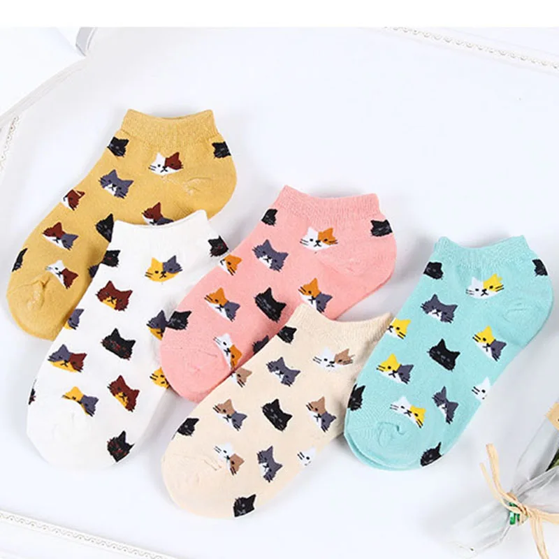 5Pairs New Women Cotton Ankle Socks Cute Cat Colorful Funny Socks Casual Animal Fruit Cake Cartoon Socks For Girls 5Pairs New Women Cotton Ankle Socks Cute Cat Colorful Funny Socks Casual Animal Fruit Cake Cartoon Socks For Girls
