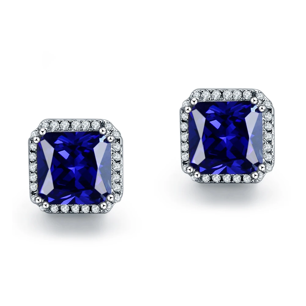3.8ct камень сапфир серьги гвоздики для женщин чистое серебро 925 пробы модные