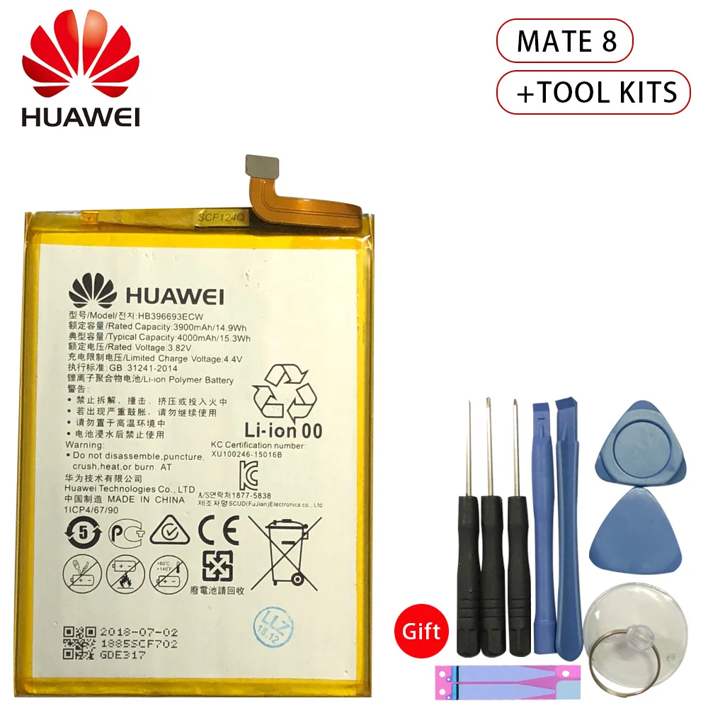 

Hua Wei HB396693ECW Original Replacement Phone Battery For Huawei Mate 8 NXT-AL10 NXT-TL00 NXT-CL00 NXT-DL00 3900mAh + Tools