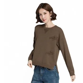 

Short Sweater Pullover Women's Autumn Winter Round Neck 2020 New Split Korean Loose Wild Fashion Bottoming Knit Sweater LQ225