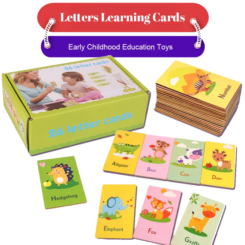 

Educational Toys for Children Montessori Letters Images abc Learning Cards English Language Alphabet Wood Memory Kids Games