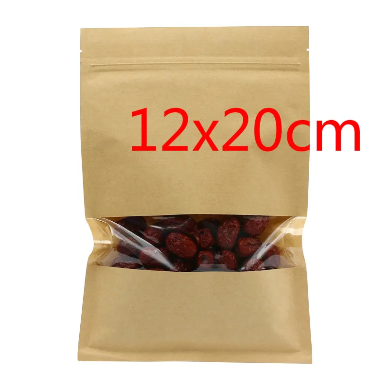 

4.7''x7.9'' (12x20cm) Resealable Kraft Paper Packing Bags With Clear Window for Food Snack Coffee Storage Zipper Lock Pack Pouch