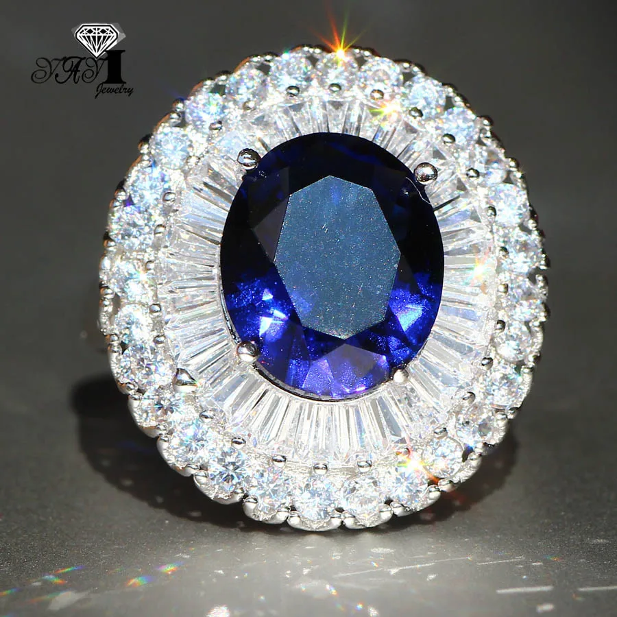 Fashion Princess Cut 5.5CT Blue Sapphire Natural Zircon Silver Color Engagement wedding Party Rings-silver rings silver ring wedding rings