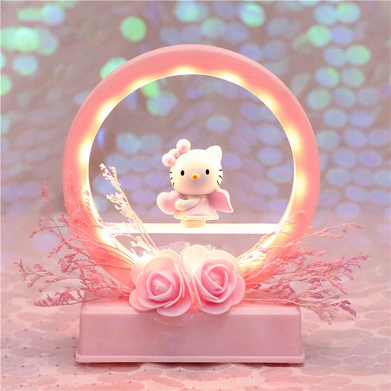 

Hello Kitty Music Night Lamp Resin KT Cat Flower Led Night Light Music Box Baby Night Light Holiday Gifts Home Decor Accessories