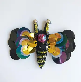 

Insect Sequin Patches Brooch Beaded Applique Patches Vintage Embroidered Badge Fabric Patch Fashion Clothing DIY Decoration