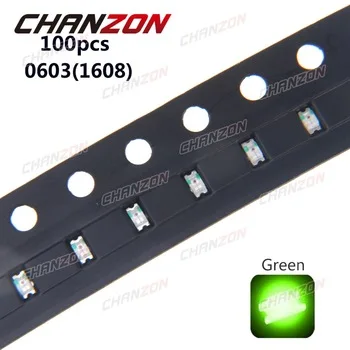 100pcs LED SMD Chip Diode Green 0603 (1608) 20mA LEDLight Emitting Diode Lamp 520 - 525nm SMT Bead Bulb Electronics Components
