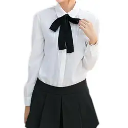 2018 элегантные женские белая блузка Питер Пэн воротник дамы летние топы элегантный дизайн для школьниц галстук-бабочка рубашки с