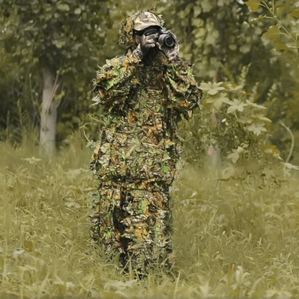 Durable Outdoor Woodland Sniper Ghillie Suit Kit Cloak Military 3D Leaf