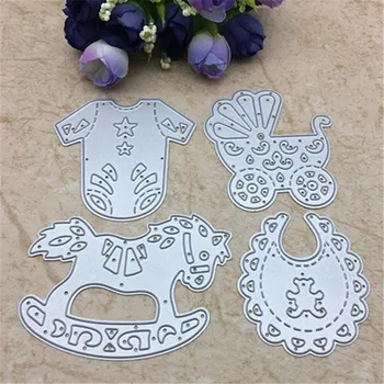 

4pcs Baby Suit Carriage Rocking Horse Cutting Dies Stencils DIY Scrapbooking Card Paper Craft Metal Decoration Embossing Folder
