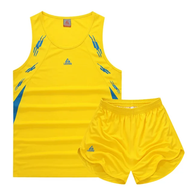 Survete, мужской комплект для футбола, 2 шт., мужские спортивные костюмы, марафонский жилет+ шорты, гоночная одежда, спортивная одежда, комплекты для бега - Цвет: 8307 yellow Men