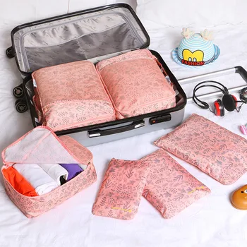 

4SETS / LOT New Travel Stroage Bag Set Fashion Pink Suitcase Tidy Clothes Bag Packing Cube Set Luggage Organizer Pouch Wholesale