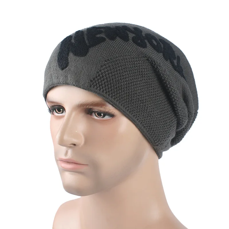 

Europe United States hat autumn and winter new letter wool hat men outdoor plus cashmere knitted hat trade hot wholesale