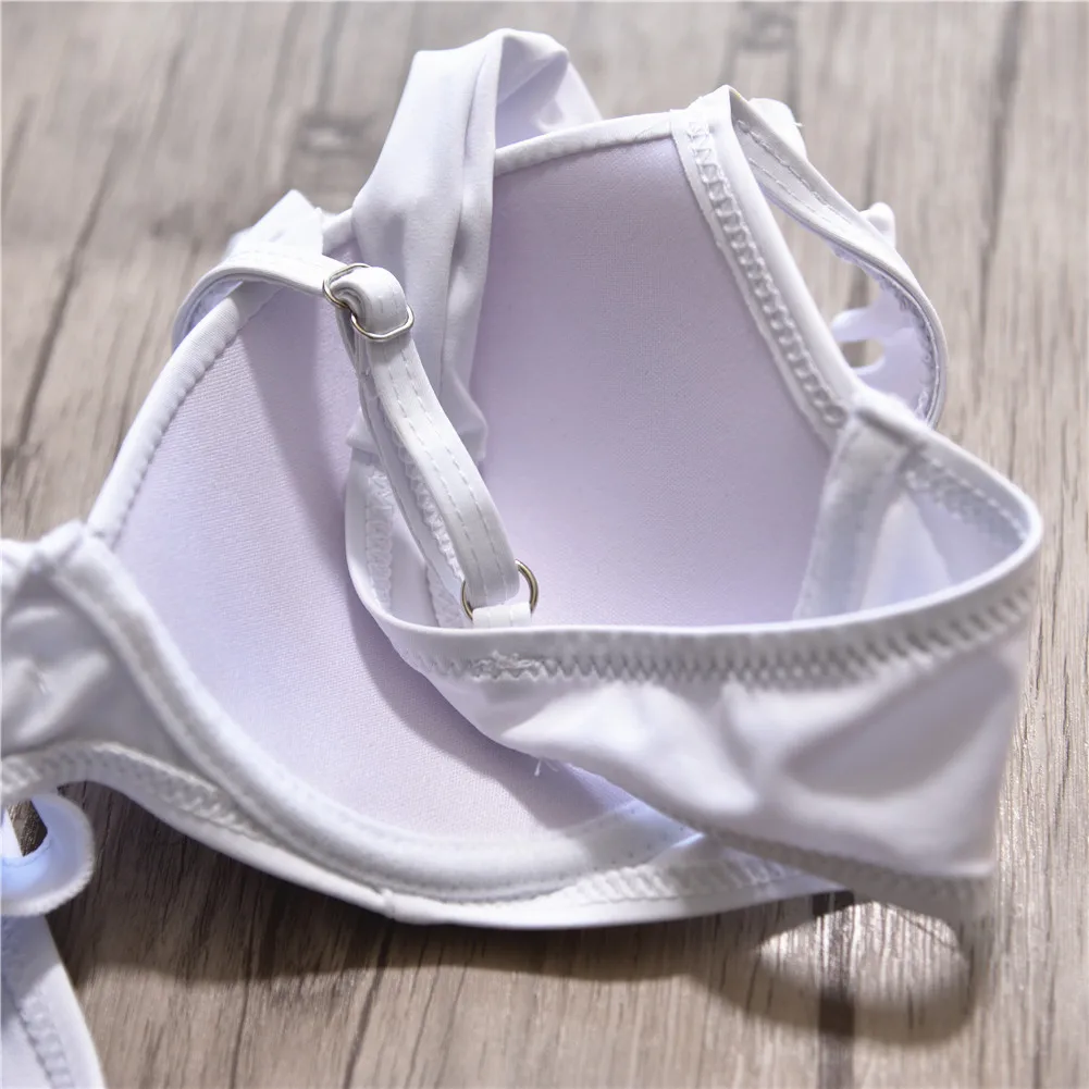 2019 White Bikini Sexy Bathing Suit Plus Size Swimwear Ruffle Swimsuit Women Solid Bikini Push Up Women Brazilian Bikinis Mujer