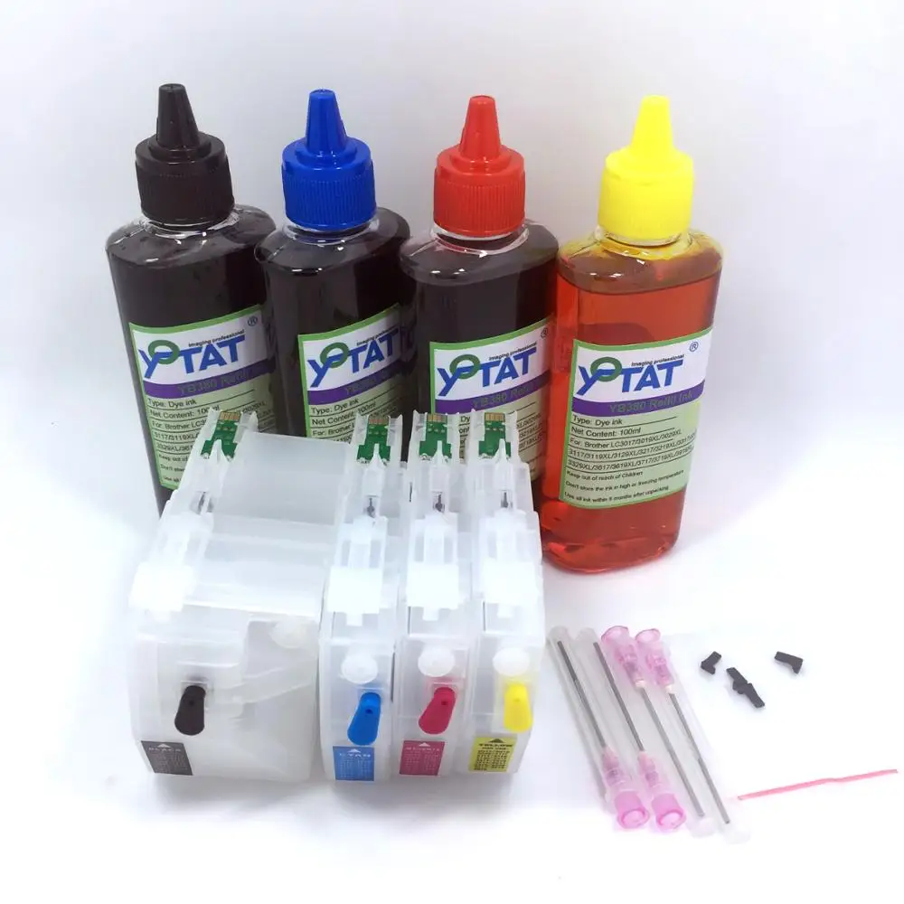 

YOTAT 4Color 100ml Dye ink + Refillable Ink Cartridge LC3029 LC3029XL for Brother MFC-J5830DW XL MFC-J5930DW MFC-J6535DW XL