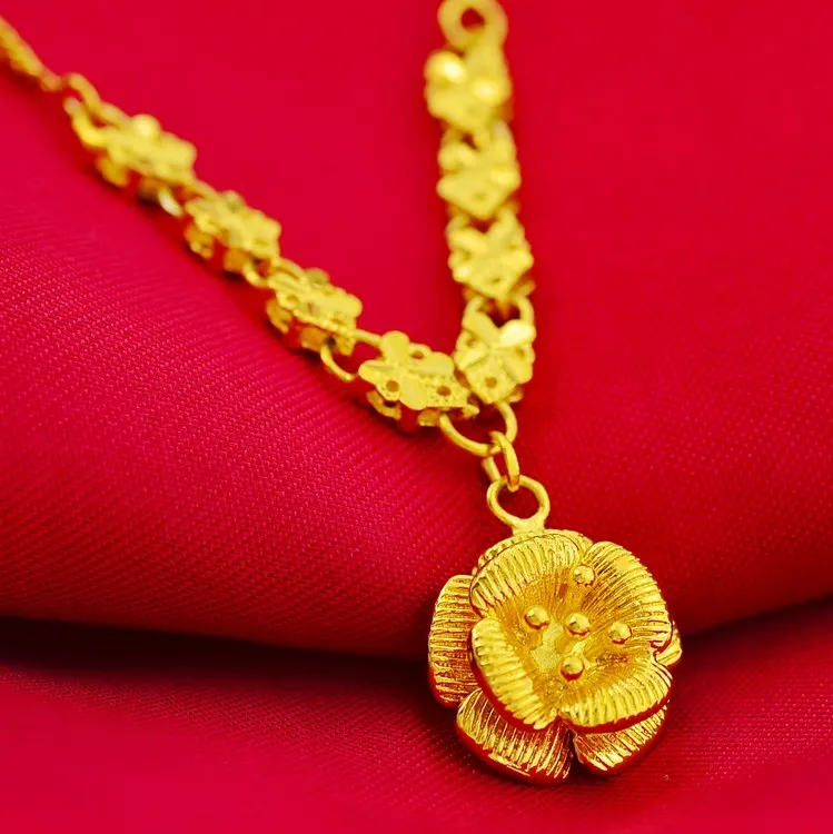 

Yellow Gold Filled Rose Flower Pendant Necklace Charm Women Clavicle Chain 50cm