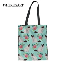 WHEREISART Birman Cat дизайнерская сумка для покупок с милыми принтами Складная Сумка-тоут холщовая ручка на плечо модная сумка для путешествий продуктовая