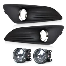 DWCX New Car Black 2pcs Front Bumper Fog Light Cover Grille + 2pcs Fog Light Lamp Set Fit for 2014 Ford Fiesta High Quality