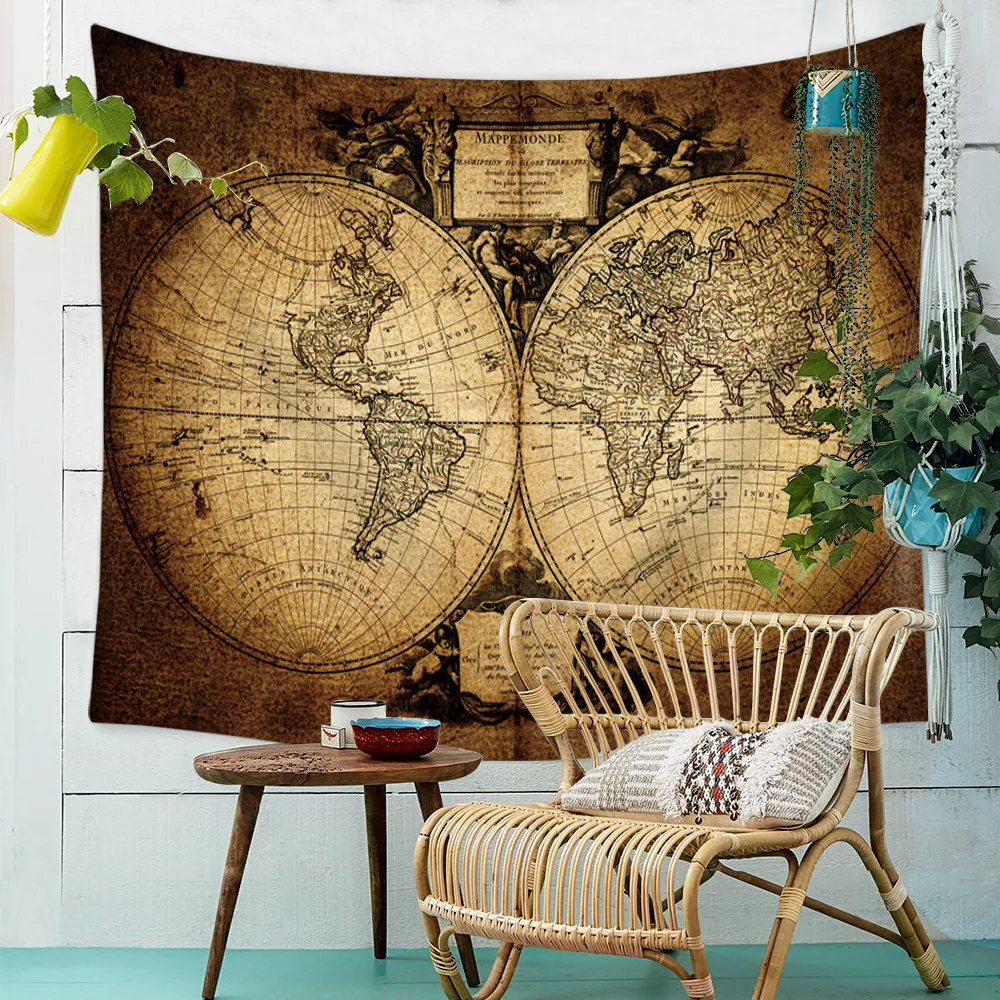 

Vintage Retro Classic World Map Earth Watercolor Tapestry Wall Hanging Colorful Cloth Globe Tapestries Bedroom Dorm Home Decor