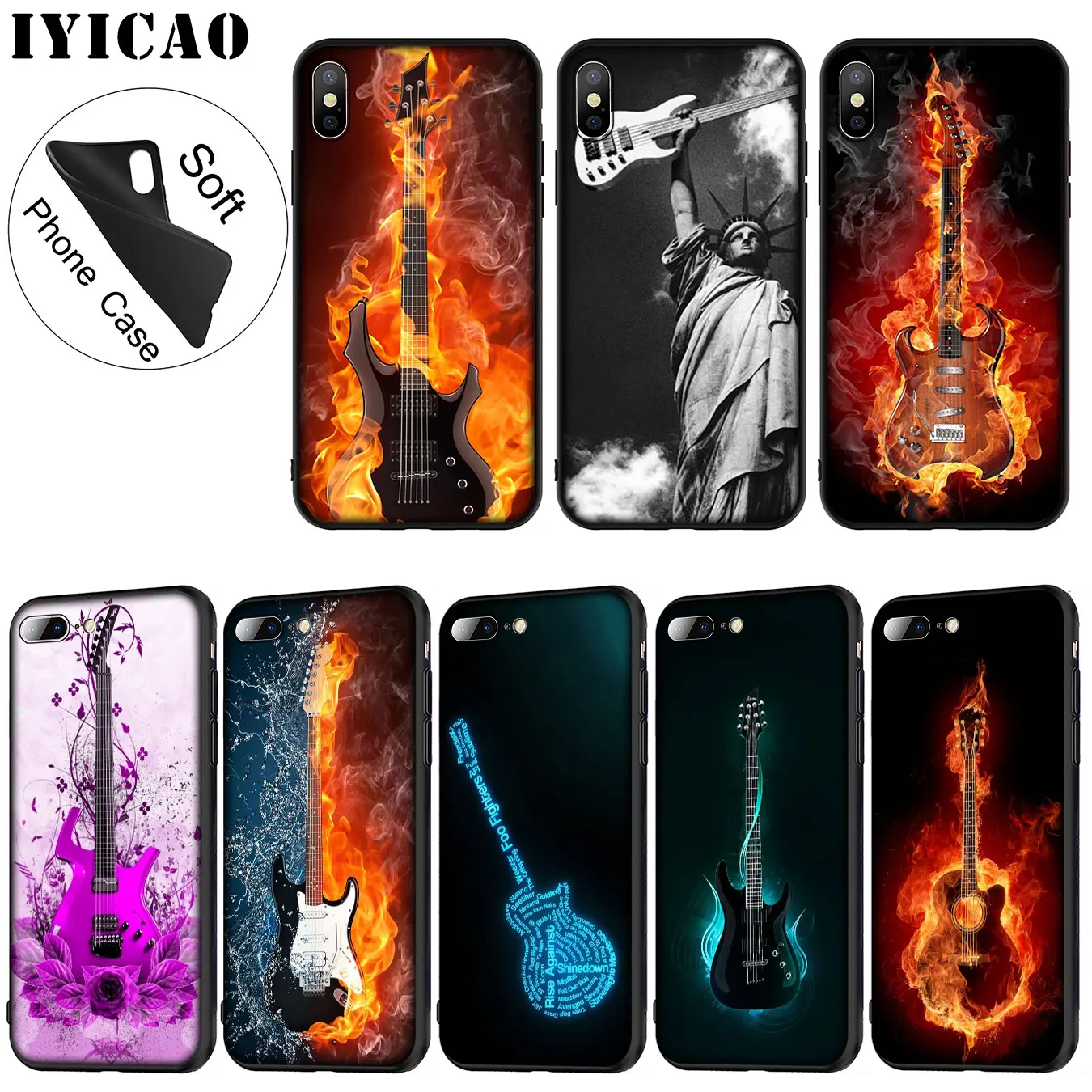 IYICAO Music guitar DJ luxury Soft Silicone Phone Case for iPhone XR X XS 11 Pro Max 6 6S 7 8 Plus 5 5S SE 10 TPU Black Cover |