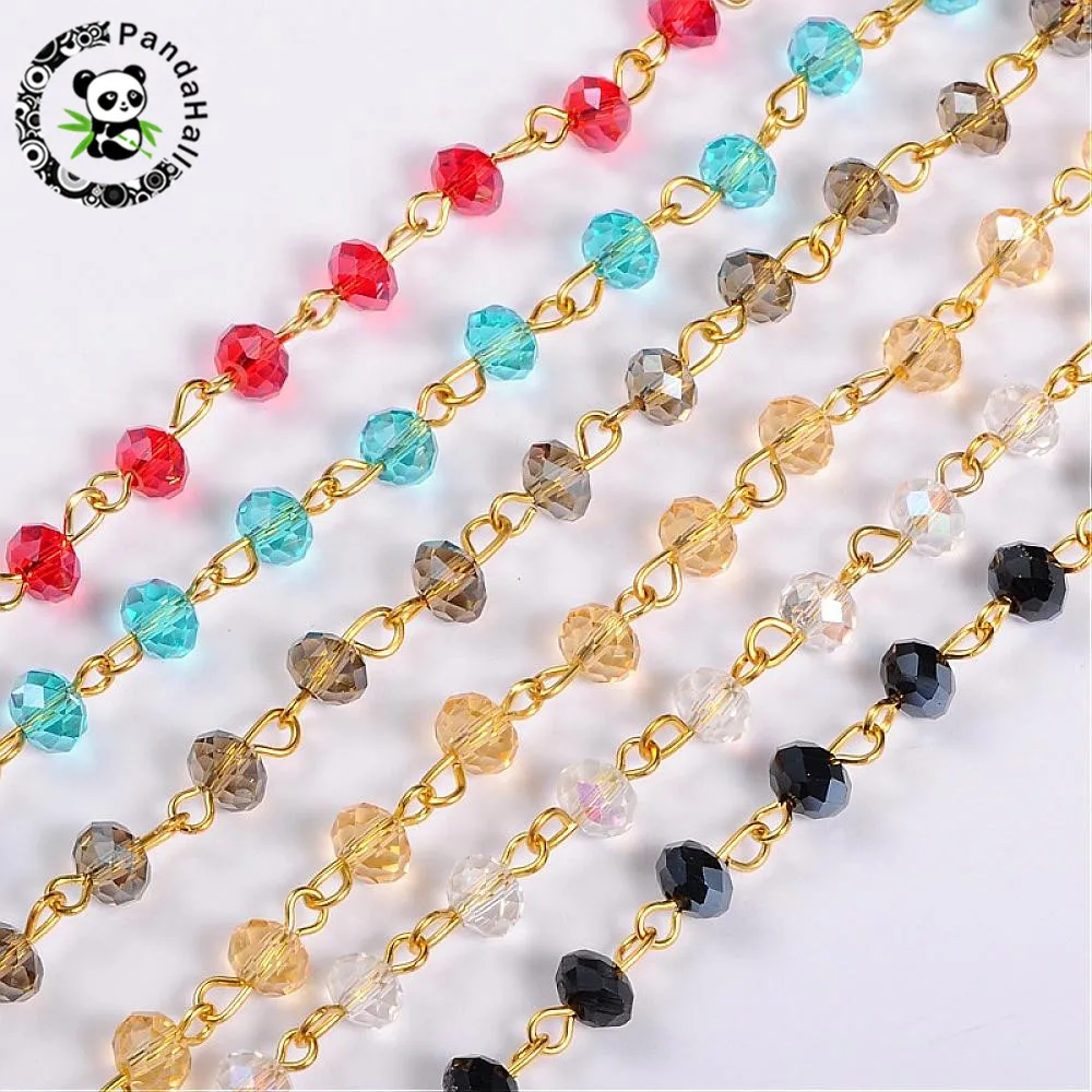 

Handmade Abacus Glass Beads Chains for Neckalces Bracelets Making, with Golden Iron Eyepins, Mixed Color, 39.3"