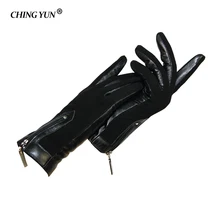 Теплые женские перчатки нубук кожа Натуральная кожа перчатки молния украсить зима Новая овчина из натуральной шерсти выстроились Леди варежки