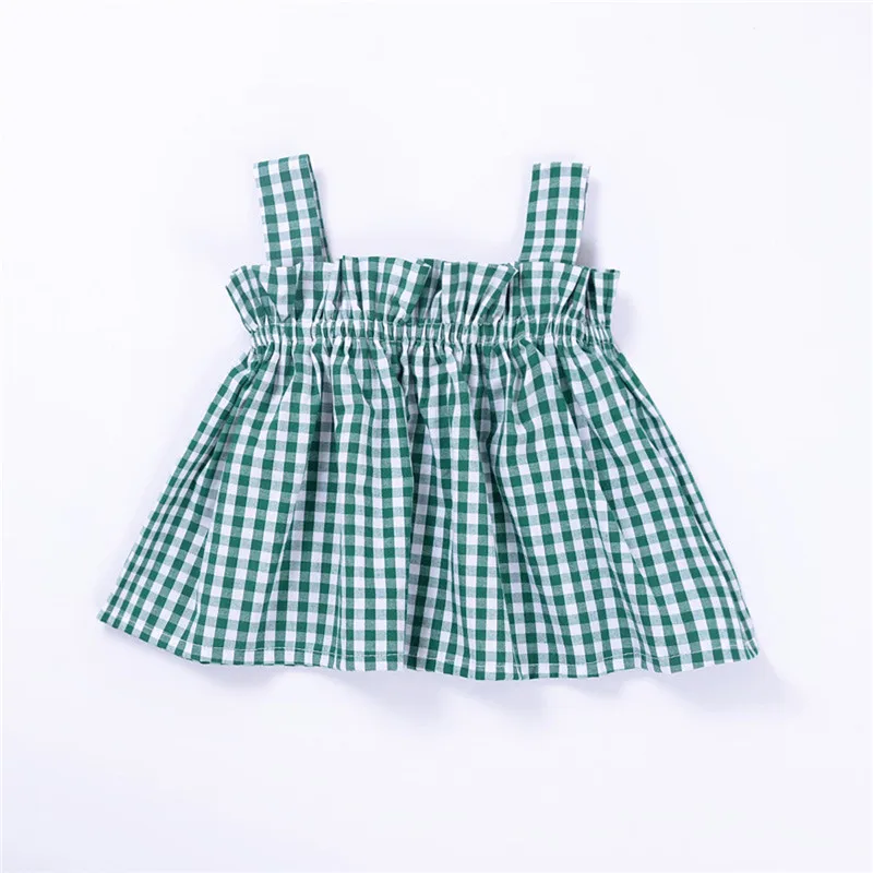 

Baby Girls Fashion Summer Tops Sleeveless Green Plaid Toddler Cotton Clothing Kids Clothes Children Clothes Gifts 2 Colors