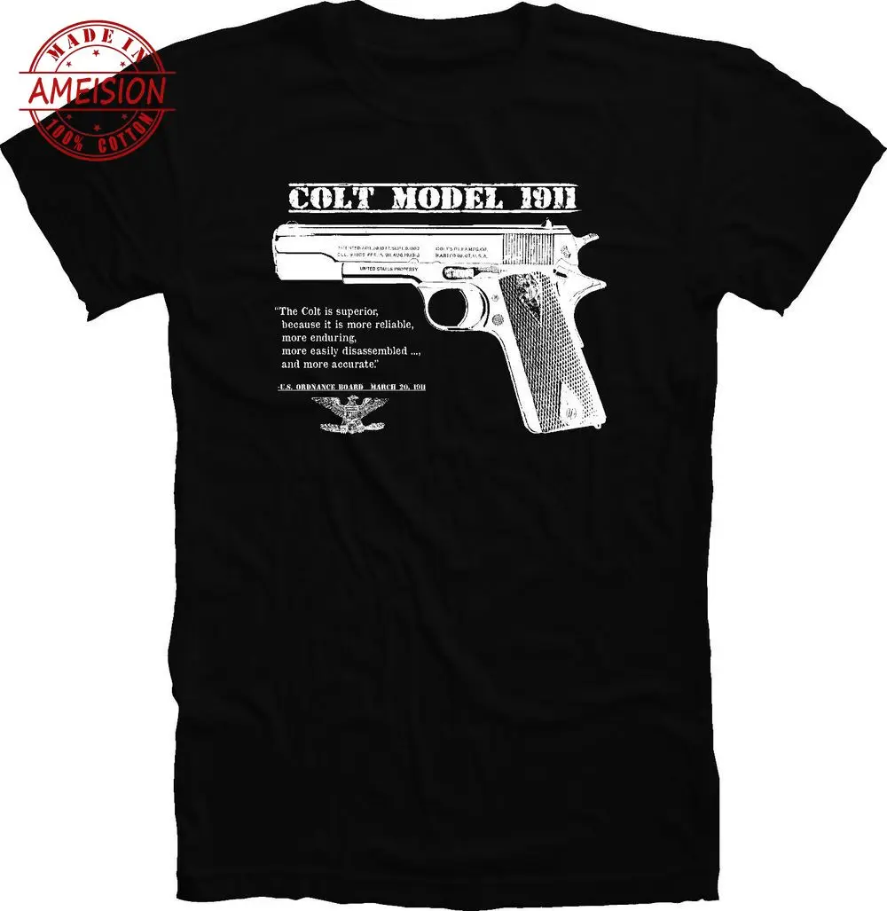 

Summer tees Band Men Clothes 2019 Original US Army Colt 45 1911 Pistol WWII Trigger Safety Men T Shirt Cartoon Black T-shirt