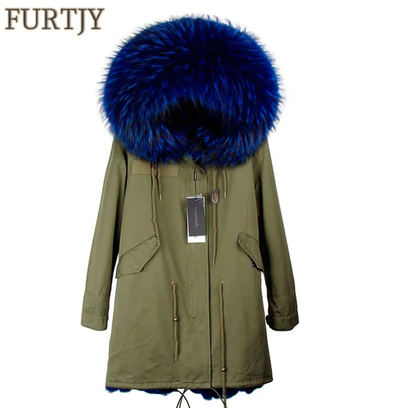 

hot sale 2019 brand new big raccoon natural real fur coats for women winter jacket long winter coat women parka Thick warm liner