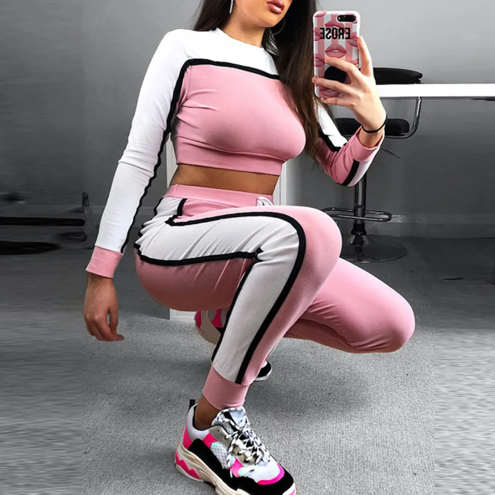 

Womens Tracksuit Fashion Sweatshirt Crop Top and Long Pants 2 Piece Set Female Pants Suits Set autumn Outfits tracksuit for wome