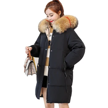 

2018 New Fashion Winter Jacket Women With Colorful Collar Oversize Female Coat Warm Thicken Parka Long Parkas Hooded LJ0854