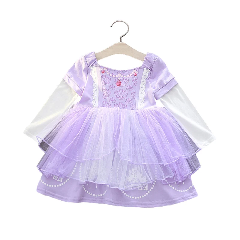 

New Princess Sofia the First Dresses Costume Halloween Clothes Monsoon Kids Cotton Dress Long Sleeve Children Christmas Clothing