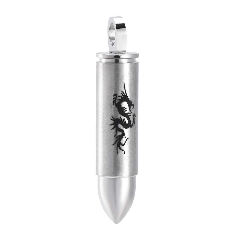 CMJ2063 Ash Holder Bullet Cremation Pendant Necklace for Men Dragon