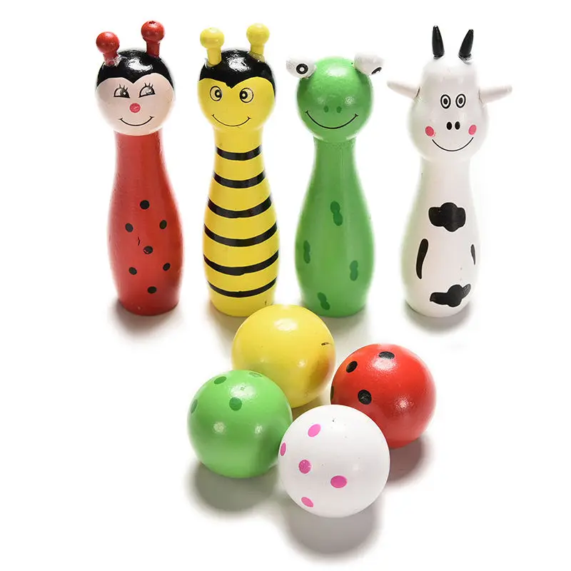 HOT Outdoor Colorful Cartoon 6 Bottles 2 Balls Small Size Child Bowling Set Party Game Props Indoor Kid Children Toys Gift