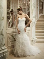 Free Shipping Sweetheart Mermaid Organza Court Train 2014 New Wedding Dresses Bridal Gown Ruffles with Buttons Back CB 2096